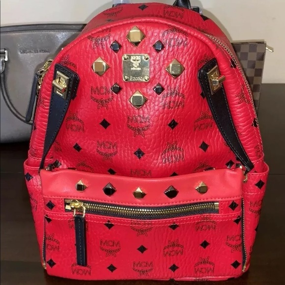 red and black mcm bag